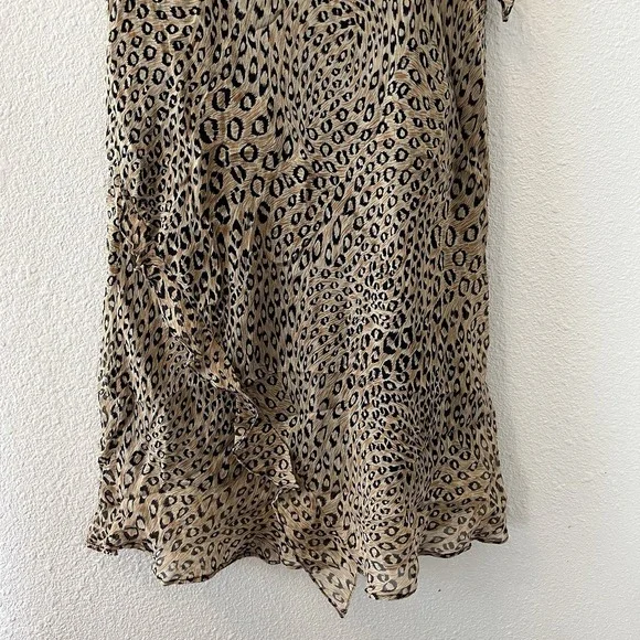 Vtg 90s Y2k Silk Animal Print  Ruffle Asymmetric Hem Fairy Grunge Size 4/6? - Picture 5 of 11